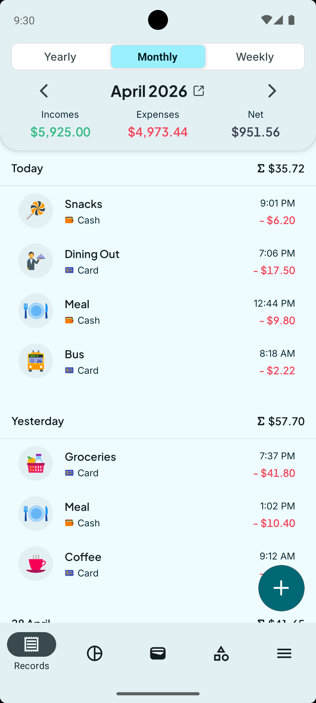 Expenny ledger screen